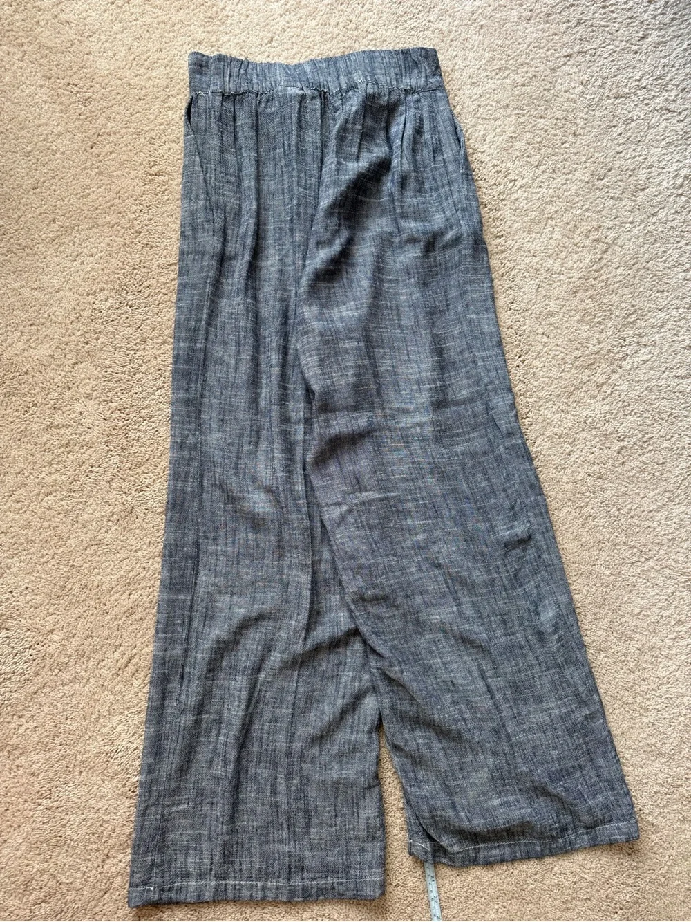 Zara Wide-Leg High-Waist Gray Linen Blend Pants sz XS